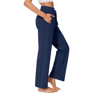 PINSPARK Wide Leg Yoga Pants Women High Waisted Workout Pants UPF 50+ Drawstring Sweatpants with 4 Pockets (Blue, M)