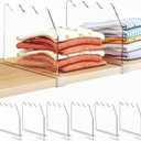SPACEKEEPER Shelf Dividers for Closet Organization, Clear Closet Shelf Divider for Clothes Purses Separators, Wood Shelves Organizer for Bedroom, Kitchen, Office, Cabinets, Bathroom, 6 Pack