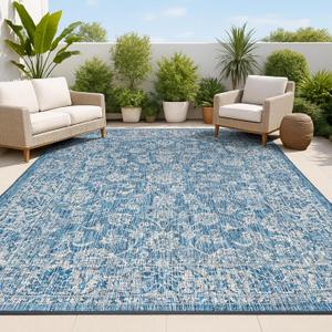 JONATHAN Y Weave Floral Indoor Outdoor Area Rug 5X8 Navy/Gray, Tela Bohemian Textured for Backyard, Patio, Porch, Easy-Cleaning, High Traffic, Pet-Friendly, Non-Shedding (SMB100B-5)