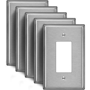[5 Pack] BESTTEN Oversized Decorator Metal Wall Plate with Plastic Film, Oversize Decor Receptacle Outlet Cover, Corrosion-Resistant Stainless Steel Switch Cover, Brushed Finish, Silver