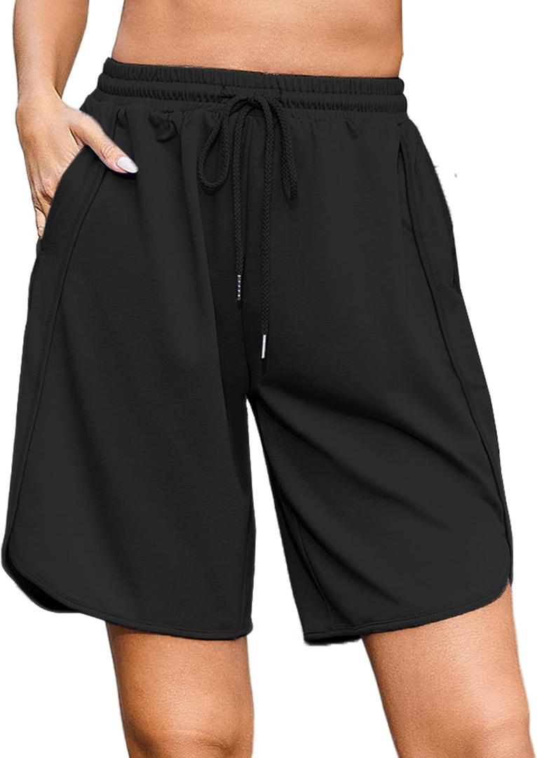 Quenteen Women's Athletic Shorts Jogger Sweat Casual Loose Bermuda Shorts  (3X-Large, 9 Inch Black)