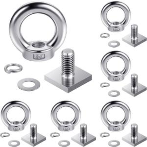 6 Sets M8 T Track Bolts, Eye Bolts with Nuts, 304 Stainless Steel Roof Rack T Bolts, Nuts and Lifting Eye Bolts, T Slot Bolts Anchoring Kit for Ropes Anchoring Tie Down Straps