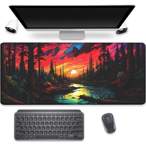 Colorful Clouds Sun Stream Forest Desk Pad Mouse Pad,Large Colorful Gaming Mouse Mat with Stitched Edges,Non-Slip Waterproof Rubber Base Mousepad for Office Work Home Desk Mat(27.5X11.8 in)