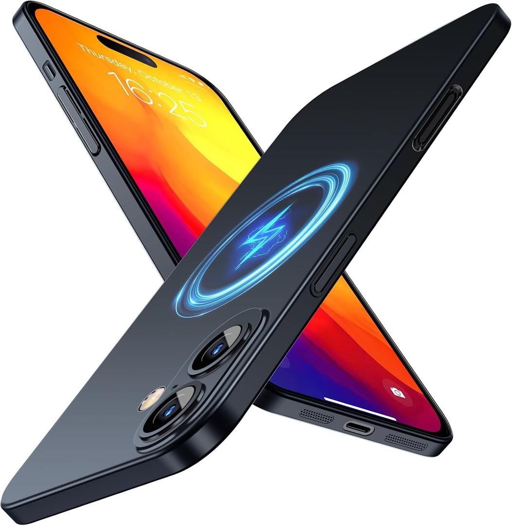 Magnetic Slim Designed for iPhone 16 Plus Case[Compatible with MagSafe],Thin Finish Skin Hard Back Case [Non Yellowing] Ultra Protective Fit Cover with Camera Protection 6.7 Inch (Solid Black)