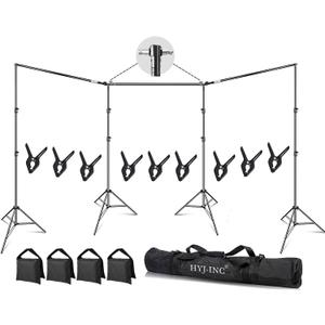 HYJ-INC Photo Video Studio 30ft (Wide) x 10ft (Tall) Heavy Duty Adjustable Width & Length Photography Backdrop Stand Background Support System Kit with 9pcs Clamps, 4pcs Sandbags, Carry Bag