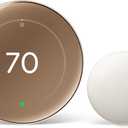 Google Nest Learning Thermostat (4th Gen, 2024) with Nest Temperature Sensor - Energy Saving Smart Thermostat - Compatible with Alexa, Apple HomeKit and Google Home App - Polished Gold