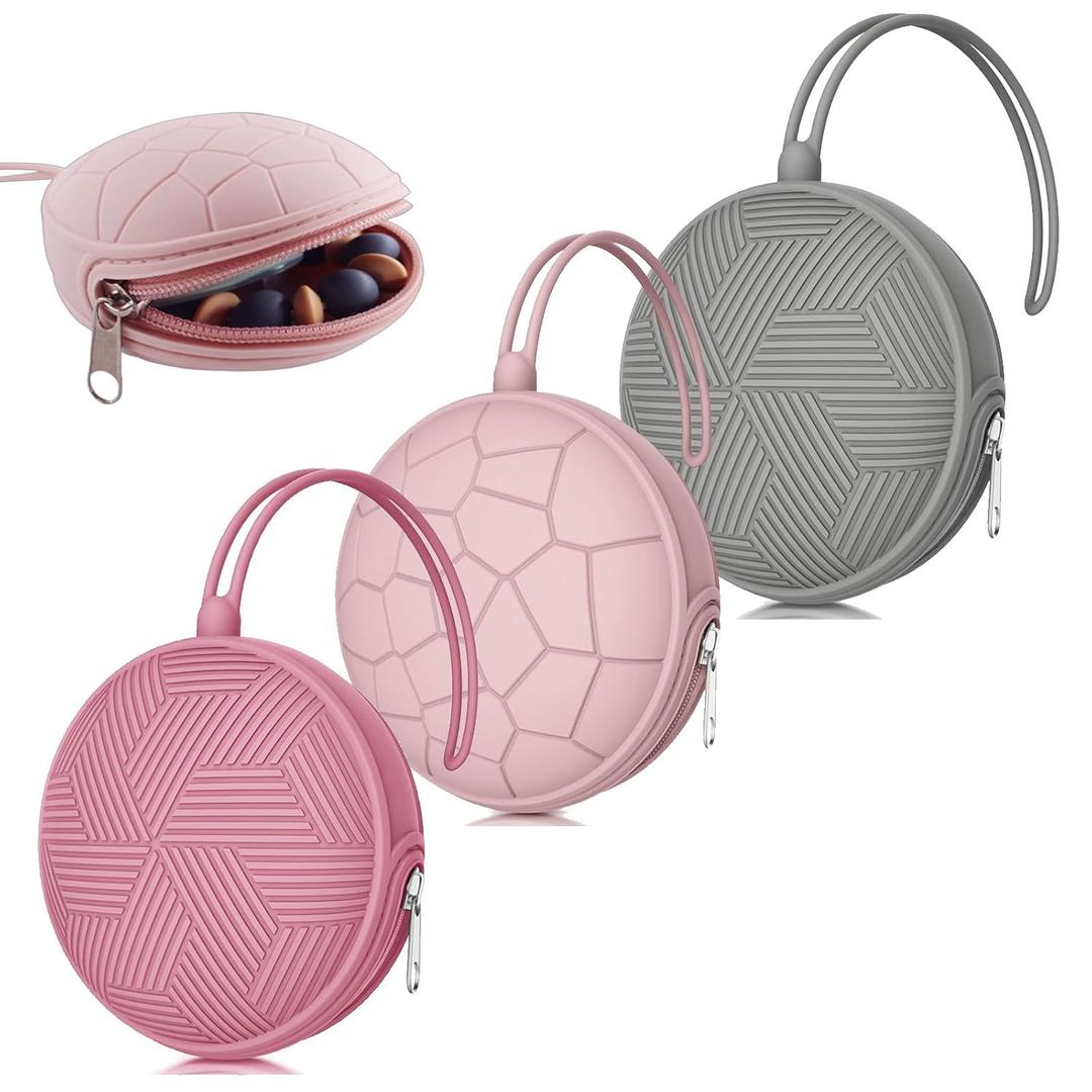 Smlpuame 3 Pack Pacifier Holder Case,Silicone Portable Pacifier Cover Pouch Bag for Diaper Bags Baby Carriage,Pacifier Storage Container Box,Easy to Clean(Power Rose+Pink+Grey)