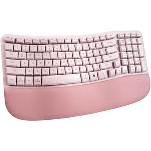 Nulea RT08 Wave Keys Wireless Ergonomic Keyboard with Cushioned Palm Rest, 2.4GHz Ergo Cordless USB Computer Keyboard, Comfortable Natural Typing, for Laptop, Mac, Windows (Pink)