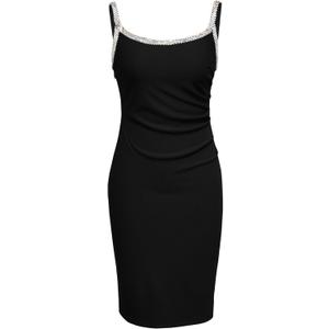Newshows Womens 2025 Stretch Wrinkle-Free Cocktail Dresses Ruched Bodycon Sparkly Glitter Rhinestone Sleeveless Formal Dress (Black, L)