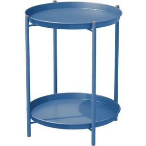 Grand patio Outdoor Side Table 2-Tier End Table Round Accent Table Peacock Blue
