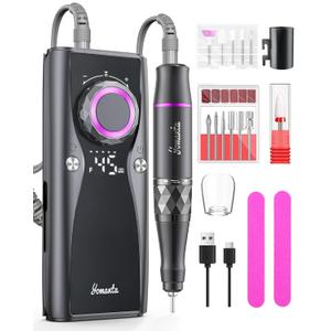 Electric Nail Drill Professional Kit: 45,000 RPM USB Rechargeable Efile Nail Drill Nail File with 12 Bits for Polishing Gel/Acrylic Nails- Portable Manicure Tool Set for Salon/Home-Black