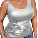 MakeMeChic Women's Plus Size Y2K PU Leather Tank Top Square Neck Ruched Sleeveless Vest Party Club Tops Large