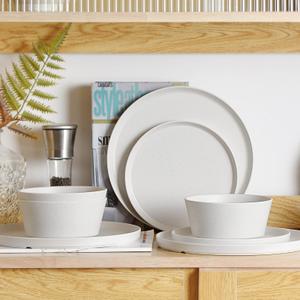 FINE&NICE 12PCS Melamine Dinnerware Sets, Outdoor Dinnerware Sets for 4,Durable Camper Dinerware,Lightweight, Dishwasher Safe and BPA Free(Spotty White)