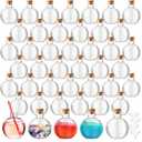 Layhit 50 Pack 6 oz Spherical Plastic Potion Bottles with Corks and Funnels Ball Shape Sand Art Bottles Cocktail Ornament for DIY Wedding Valentines Party Gift Crafts Decoration(Wood Color)