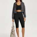 ODODOS High Waist Workout Capris with Pockets for Women, 14" / 19" Tummy Control Yoga Capri Leggings (Black, M)