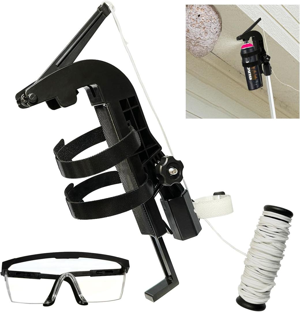 Spray Can Extension Pole Adapter, Long Range Spray Can Trigger Handle, Adjustable Spray Pole Adapter for Wasp Outdoor, Sprayer Bracket Adapter for Spray Paint, Window Cleaner (Black)