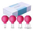 4 Size Facial Cupping Therapy Set Glass, Eye Face Vacuum Massage Anti Cellulite Cup - Silicone, for Beauty Body Cup Lymphatic Fascia Massager (Gift Box Packaging-Red)