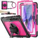 SEYMAC stock Case for Samsung Galaxy Tab S7 FE / S8 Plus 5G Case 12.4'' with Screen Protector Pencil Holder [360 Rotating Hand Strap] &Stand, Drop-Proof, Rose/Black