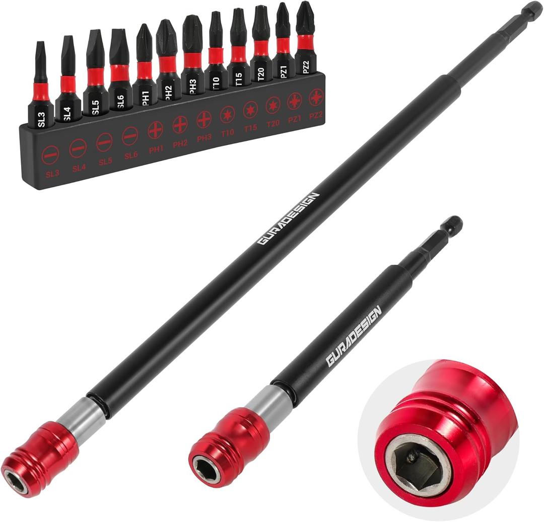 GURADESIGN 2-Piece Magnetic Screwdriver Bit Holder Set for Impact Driver Bits, 1/4 Inch Hex Shank Quick Release Extension Adapter (6" & 12")