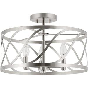 Kira Home Isabelle 16" 3-Light Modern Semi-Flush Mount Ceiling Light, Metal Drum Shade, Brushed Nickel Finish