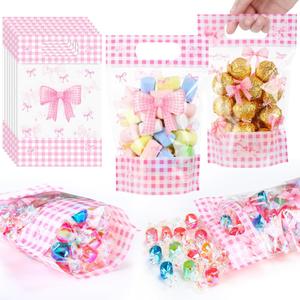 Fuutreo 50 Pcs Pink Bow Gift Bags Coquette Birthday Plastic Bag Resealable Bowknot Pouches with Handles for Wedding Bridal Shower Pink Bachelorette Party Candy Gift Wrap Supplies Decoration (Bow)