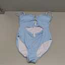 Eomenie One Piece Swimsuit for Women Ring Linked Monokini Sexy Bathing Suit Cutout Swim Suit (Large, Light Blue Ribbed)