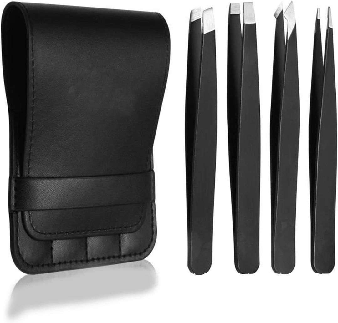 Eyebrow Tweezers 4PCS Set, Stainless Steel Professional Beauty Tool,Eyebrow Trimming Kit Set for Home,Travel for Men,Women