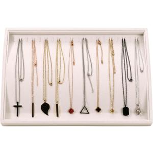 Mornajina 20 Hooks 13.8" x 9.5" Necklace Jewelry Tray Velvet Jewelry Display Tray, Stackable Necklace Holder Organizer Tray Necklaces Chain Bracelet Display Storage Trays - Beige