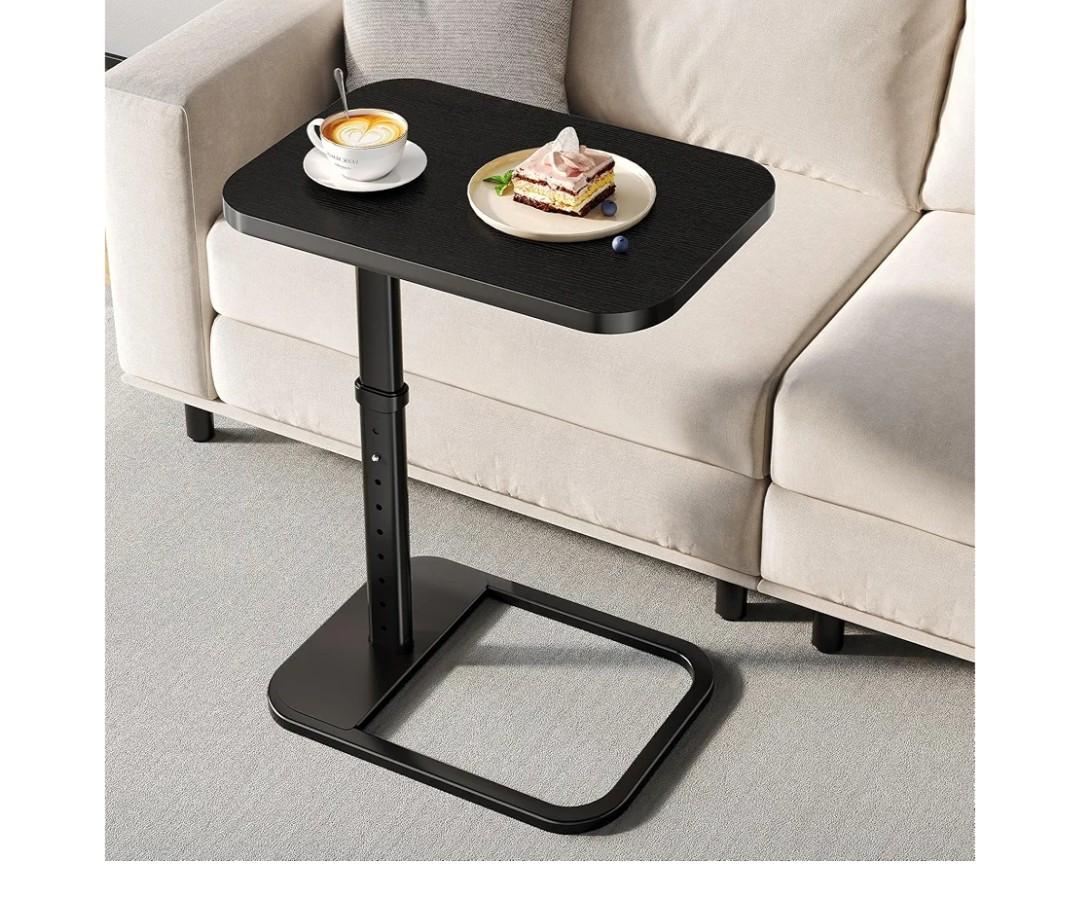 Black TV Tray Table with 9Level Adjustable Height, Lockable FlipTop & Rounded Metal Corners, C Shaped Sofa Side End Table for Couch, Bed, Chair, Living Room, Snack Table for Eating, Dinner or Laptop