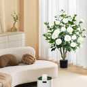 Artificial Camellia Tree 2 Pack 42" Faux Camellia Plant in Pot with 32 Blooming Flowers Fake Flower Tree Greenery Potted Plant for Indoor Outdoor Office Home Porch Decor White