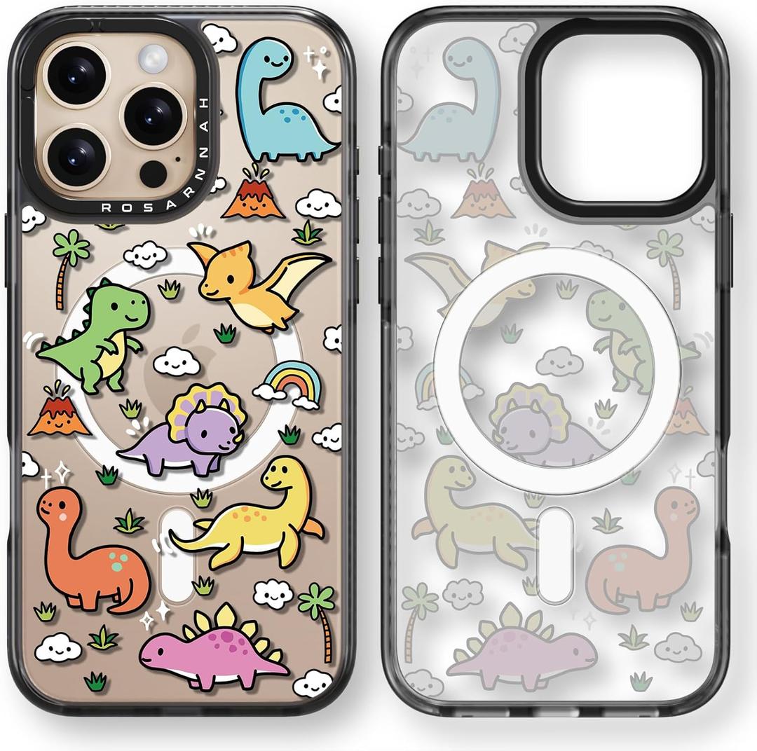 Magnetic for iPhone 16 Pro Magsafe Case Cute - Durable Shockproof 6.6 ft Drop Impact Phone Case - Black Funny Baby Dinosaur Design for iPhone 16 Pro 6.3"