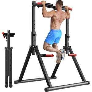 Power Tower Pull Up Dip Station Foldable, Pull Up Bar Station Adjustable, Multi-Function Home Gym, Strength Training Fitness Equipment, Triangular Design, for Home Outdoor