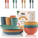 20PCS Wheat Straw Dinnerware Sets, DQELFA Reusable Kids Toddler Plates and Bowls Sets, Unbreakable Lightweight Kids Dish Set, Microwave and Dishwasher Safe
