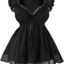 Verdusa Women's Plus Size Y2K Gothic Sheer Lace Blouse Puff Short Sleeve Shirred Ruffle Peplum Tops (3X-Large Plus, Black)