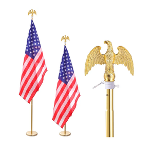 iElyiEsy 2 Pack 8FT Indoor Flagpole Kit, Sectional Flag Pole with Round Base Stand, Premium Aluminum Pole Heavy Duty Flag Pole with US Flag for Schools, Office, Hall, Gold