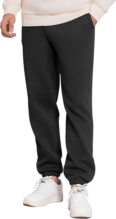PINSPARK Men's Fleece Sweat Pants Joggers Cuffed Sweatpants Warm Cotton Baggy Sweatpants with Waist Elastic, L