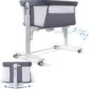 Electric Bassinet for Baby, 3 Speeds Automatic Rocking Bassinets with All mesh, 5 Height Adjustment Bedside Crib for Nweborn, 8 Music, Wheels, Light Grey, With 5 adjustable height positions ranging from 30.75" to 34.75", it’s designed to fit most bed heights