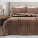 FFQSS Velvet Quilt Super King Size, Luxury Soft Bedding Set, Lightweight Cozy Warm Quilted 3-Piece Velvet Coverlet Bedspread Sets with 2 Pillow Shams for All Season, Brown