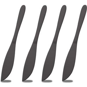 4-Piece Steak Knives Set, Black Stainless Steel Knives Set, Dinner Knife set for 4, Polished Shiny Blade & Handle, Plain Edge Steak Knives Set of 4, Dishwasher Safe