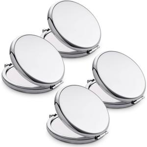 Compact Mirror for Purse, Metal Round Shell, Double-Sided 1X/2X Magnifying, Portable Travel Makeup Mirror, Mini Pocket Mirror, Sliver, 4 Packs