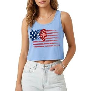 Women's American Flag Crop Tank 4th of July Patriotic Stars Stripes Graphic Tshirt Sexy Sleeveless Tee Tops, 