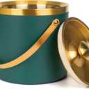 3L Double-Wall Insulated Stainless Steel Ice with scoop for Cocktail Bar - Metal Ice for freezer with Lid for parties,Camping,and More!champagne ,bar cart accessories (gold green)