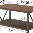 FOLUBAN Coffee Table, Modern Center Table with Storage Shelf, Rustic Wood and Metal Cocktail Table for Living Room, 39.3 Inch Walnut