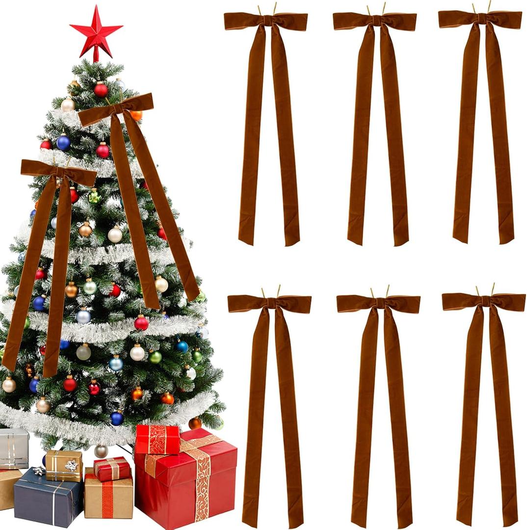 6Pcs Velvet Christmas Swag Ribbons Bow 29.5'' x 9.8'' Vintage Large Velvet Christmas Wreath Bows Christmas Tree Topper Bows for Xmas Garland Staircase Home Door Outdoor Decorations