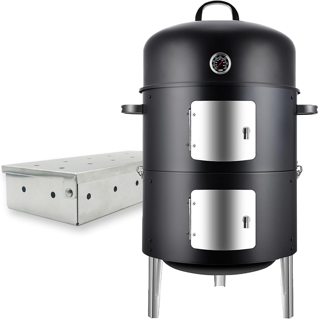 Realcook Charcoal Meat Smoker Grill: Premium BBQ Smokers with Smoke Box - Barbecue Vertical Charcoal Grill Combo for Outdoor Cooking Patio Backyard Grilling Tailgating