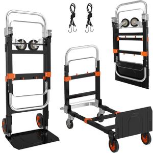 3 in 1 Hand Truck, 600Lbs Capacity, Heavy Duty Collapsible Cart with Retractable Handle, Dolly Cart with 2 Universal Wheel with Brake for Moving Home, Office, School, Shopping, Warehouse, Orange