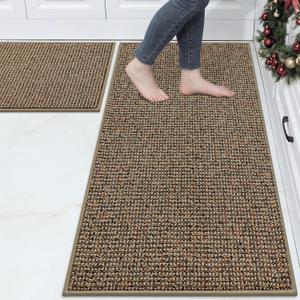 BEQHAUSE Kitchen Rugs and Mats 2PCS, Non-Slip Kitchen Mats for Floor, Absorbent and Stain Resistant Kitchen Runner, Machine Washable Rugs for Kitchen, Laundry & Sink, 24"x36"+24"x60", Taupe