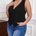 SOLY HUX Women's Plus Size Button Up Suit Vest Blazer V Neck Sleeveless Waistcoat (Black, XXXL)