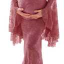 Saslax Off Shoulder Lace Maternity Dress for Photography Maxi Maternity Props Dresses for Photo Shoot Baby Shower (Antique Rose, M/L)