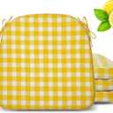 Geetery 4 Pack D-shaped Checkered Chair Cushion for Dining 17"x16"x2" Thick Buffalo Plaid Nonslip Chair Pad with Ties and Removable Cover for Home Outdoor Patio Room Indoor Seat Cushion (Yellow White)